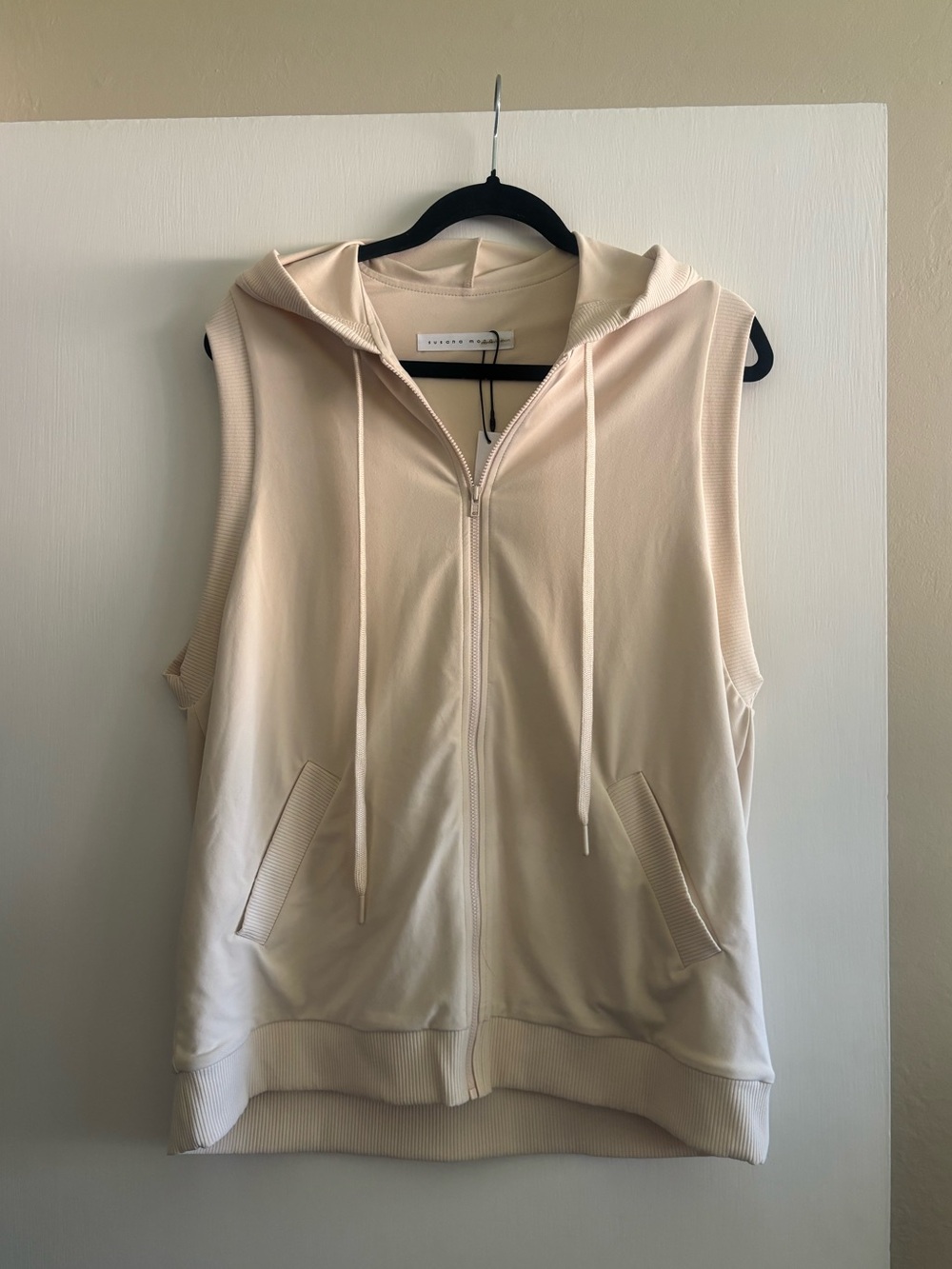 Susana Monaco Sleeveless Zip Hoodie Vest in Soft Beige